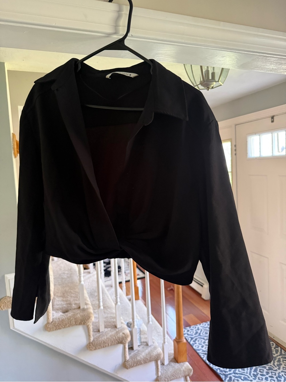 Zara Black Cropped Long Sleeve Blazer Top